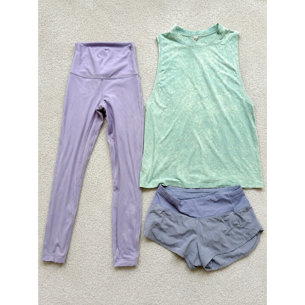 Lululemon Womens Size 2 Activewear Bundle HR Leggings Shorts Tank Top